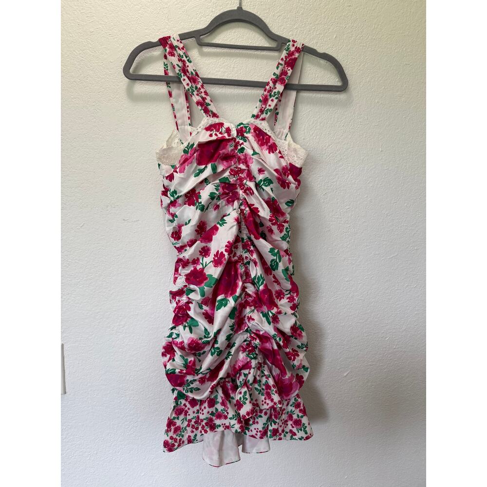 For Love & Lemons Petal Tank Mini Dress Floral Sz L Ruched Ruffle Garden Party - Picture 2 of 9